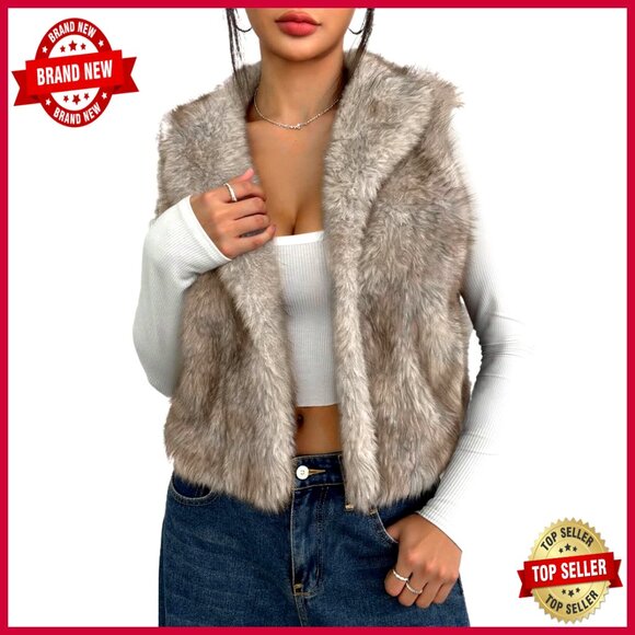 Jackets & Blazers - Faux Fur Vest Sleeveless Open Front Cardigan Slim Fit Winter Coat